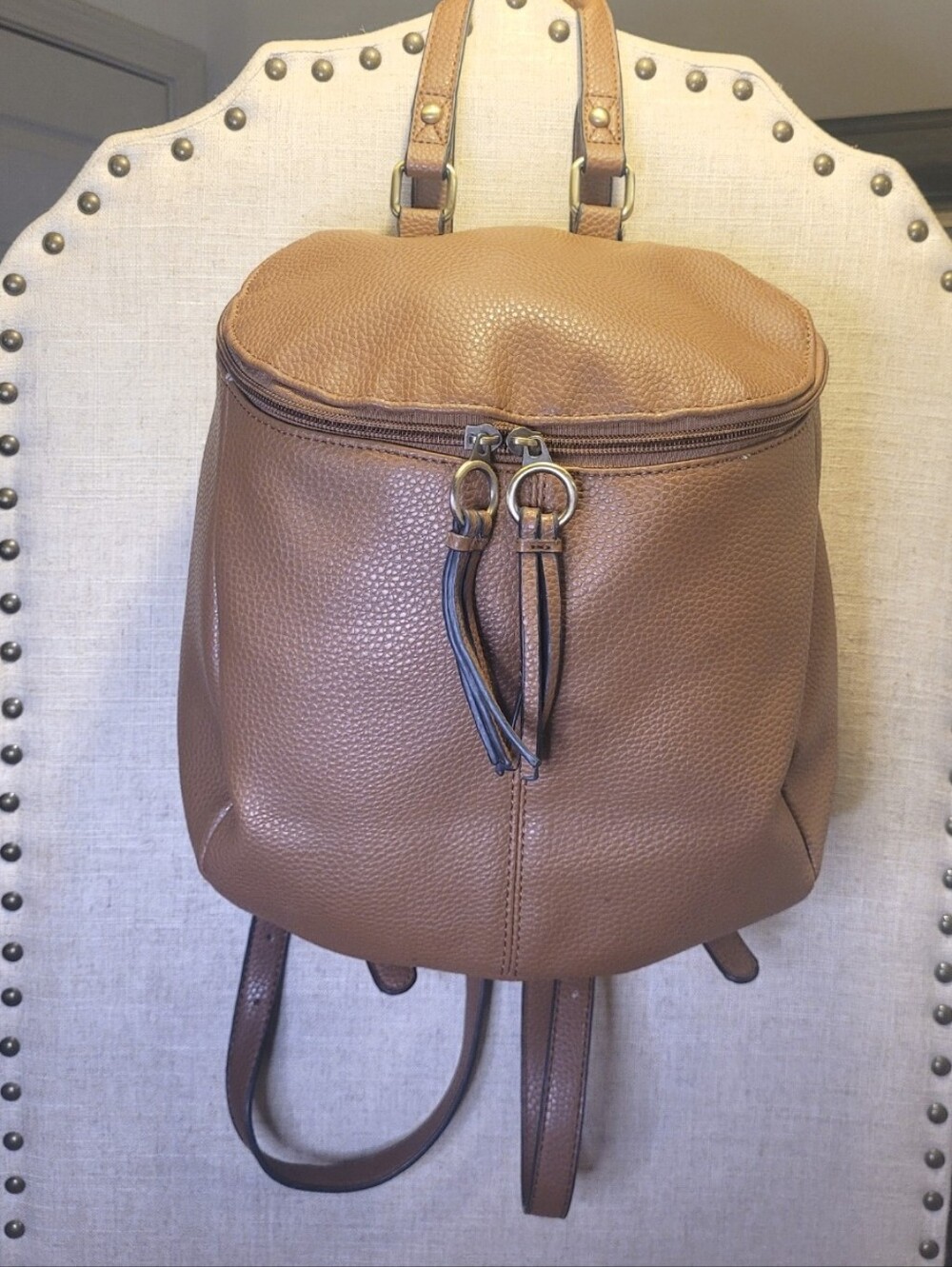 Faux Leather Backpack Tote - Brown